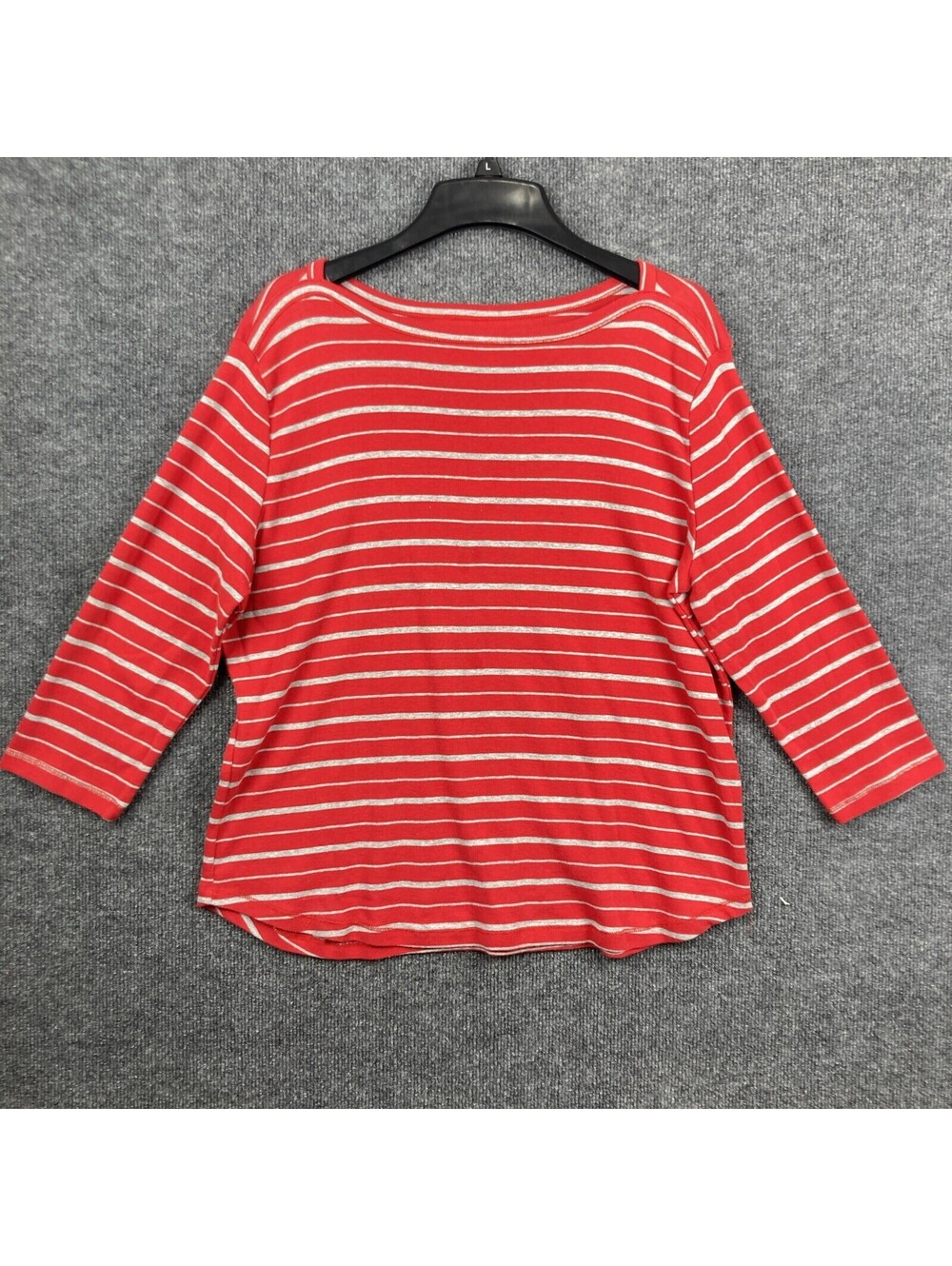 Fashion Classics Women PXL Red & Gray Striped Boat Neck 3/4 Sleeve Shirt Top EUC